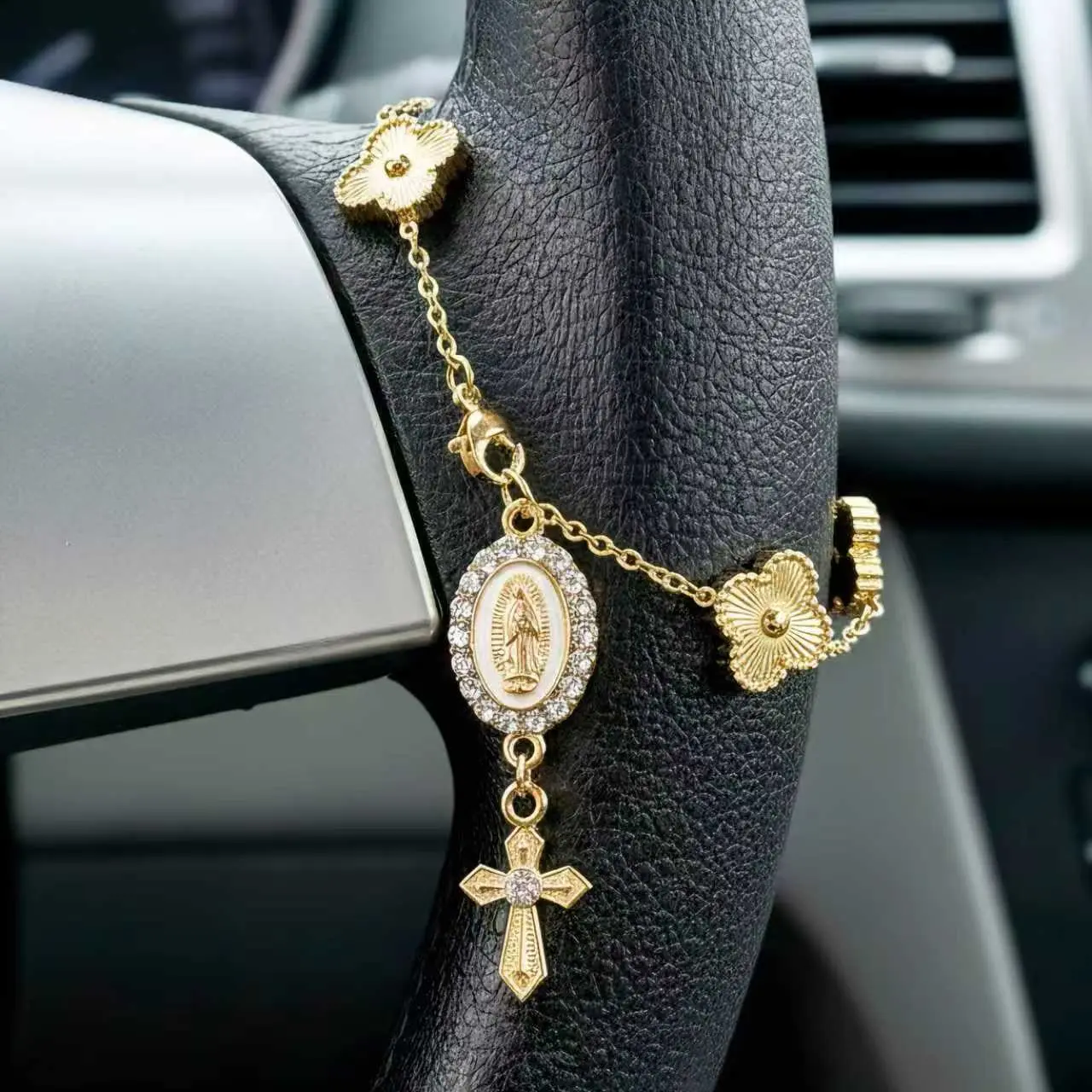 Steering Wheel Rosary Charm Accessory, Rosary Car Charm Accessory, Car Decor, Car Trinkets, Gift, Car Interior Decorative, Car Interior Decorations, Ornaments & Accessories