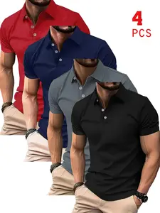 Men's Polo Shirts Set, Breathable Quick-Dry Golf Casual Tops, Lightweight Stretch Polyester Button Design, Summer Office Wear
