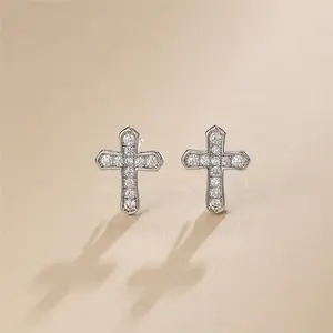 【Cool Earrings】Dazzling cross stud earrings,unisex piercing jewelry with trendy hip hop vibes. Perfect for everyday wear.