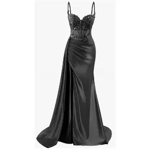 Women's prom dress,Satin evening dress with sexy strapless design, long style, suitable for ball parties, women's evening dress