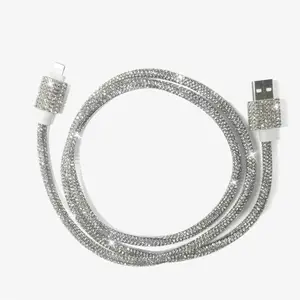 Diamond-encrusted dual Type-C data cable, supports 60W fast charging, 4-in-1 multi-purpose data cable compatible with Apple phones, iPads, and computers, equipped with dual USB-C and Lightning interfaces, suitable for car charging, 1 meter.