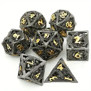 Hollow Out Dragon Design Durable Dice Set, 7 Counts/set Dice, Metal Dice Set, Polyhedral Dice Set, Rpg Game Dice, Role Playing Game Dice, Tabletop Game Accessories