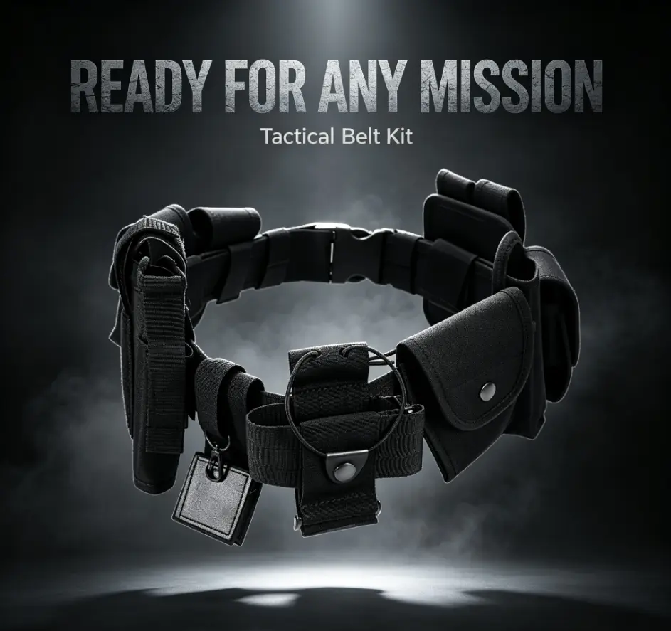 Molded Duty Belt Set - Police Security Oxford Fabric Modular Equipment System with Colt1911, Flashlight and Baton Holders