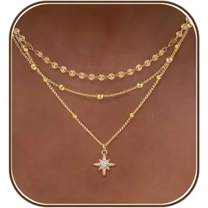 XIXINI Layered Necklaces for Women, Dainty Gold Necklace Stack 14k Gold Plated Layering Beads Choker Pendant Necklace Set Simple Statement Gold Necklaces for Women Trendy Fashion Gold Jewelry Sets