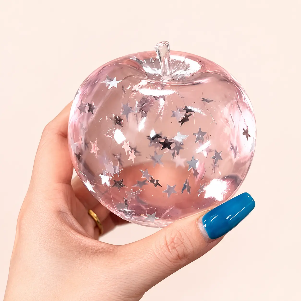 Chiboki Squishy, Chiboki Apple Squishy, Pink Star Glitter Apple Squeeze - Petroleum Jelly Filled Soft Moldable Non-Rebound Stress Relief, Shiny Desk Ornament & Adult Gi