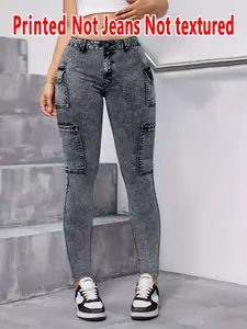 Women's Imitation Denim Skinny Pants Leggings, Denim Print Design, Fitted Stylish Comfortable Fit for Everyday Wear