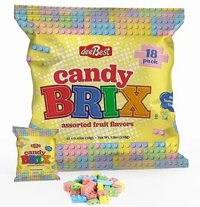Dee Best Candy Brix Building Brick Candy Assortment - 18 Party Favor Bags Assorted Fruit Flavors Fun and Perfect for Candy Lovers of All Ages Make Your Event Sweet with These Irresistible Party Favors