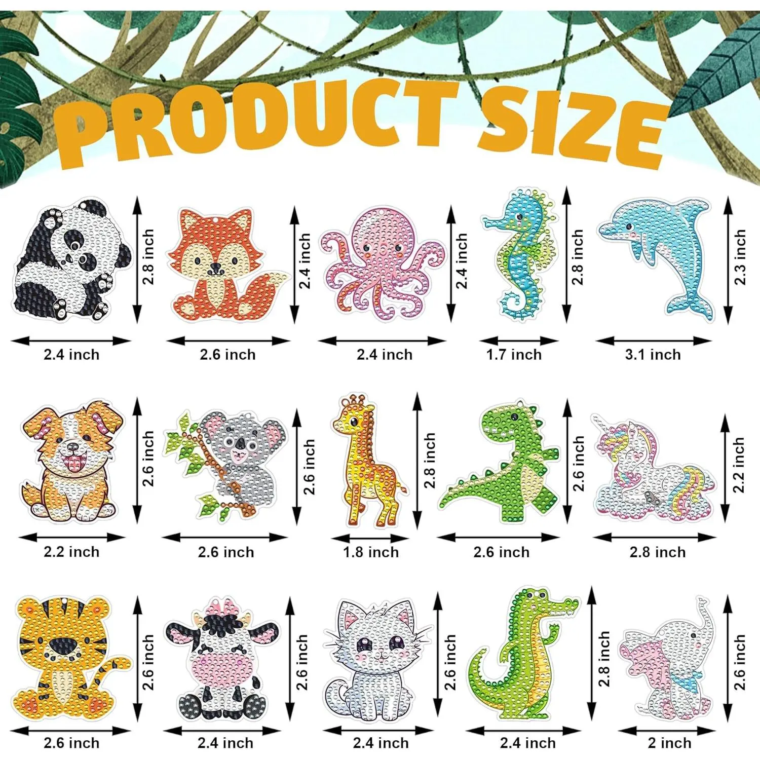 15-Pcs Beginner-Friendly DIY Acrylic Resin Vibrant Diamond Animal Mosaic Art Keychain Kits, Cute Handmade Craft Gifts for Friends, Backpack Charms for Home Improvement, Compatible with Wallets & Cell Phones, Ideal for Gift Boxes