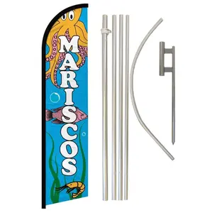 Windless Mariscos Banner Flag & Aluminum-Steel High-Windproof Pole Kit, Festive Party Home Supplies Backdrop