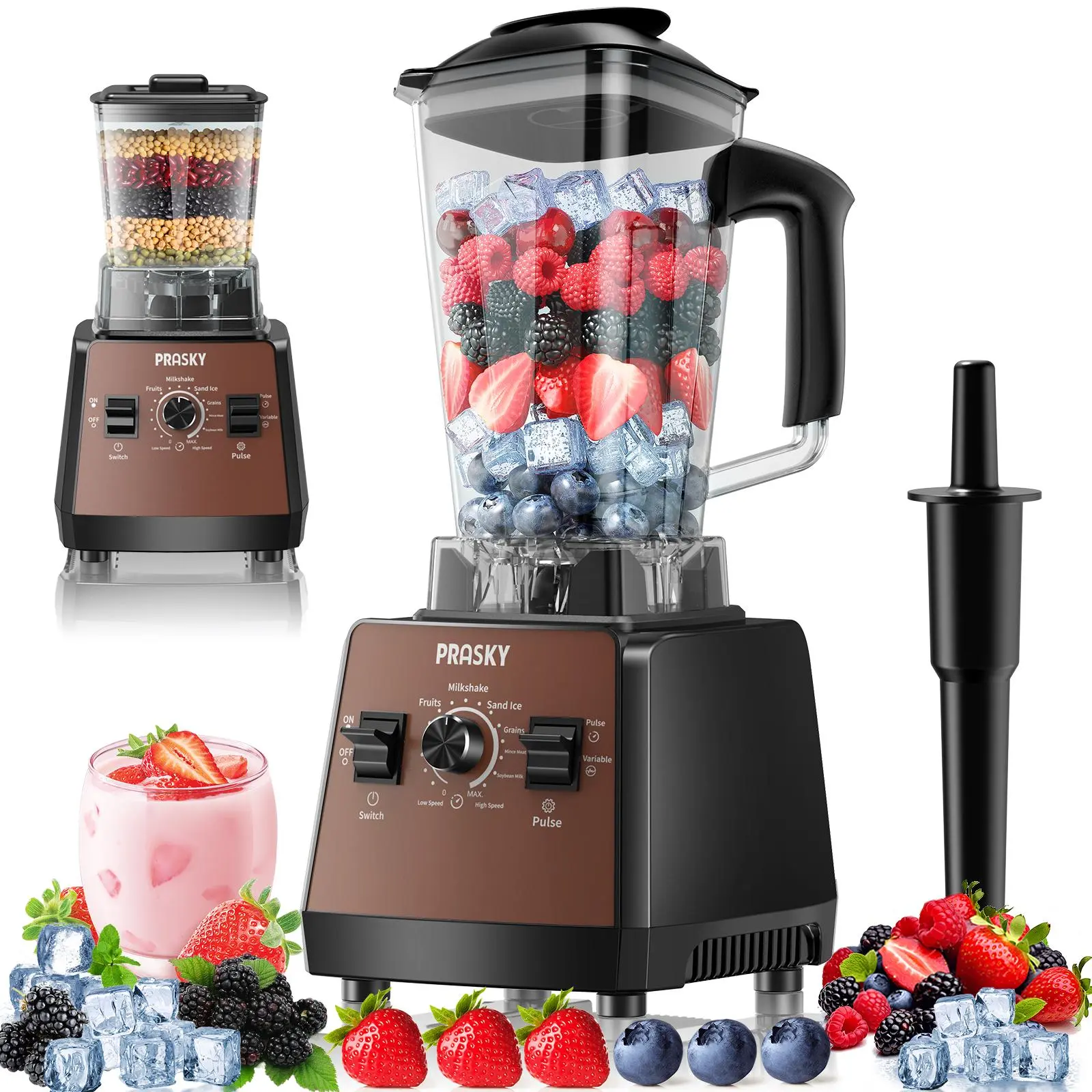 [live]PRASKY Pro 2-in-1 Blender, Kitchen Multi-Blend, 25,000 RPM, Includes 68oz (2L) Large Jar + 500ml Grinder Cup, BPA-Free, Food Processor for Shakes, Frozen Fruit & Smoothie, Powerful Kitchen Appliance, Holiday Gift