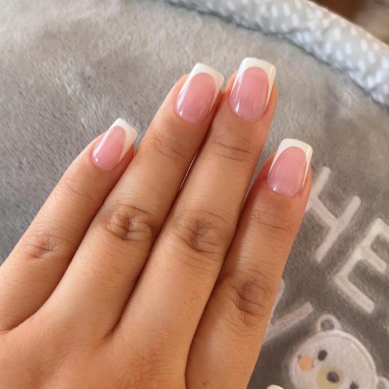 312Pcs Glossy Short Square White French Manicure Fake Nails Set For Hands & Feet,  Pink French Press On Nails,  Full Cover Detachable DIY Nail Art Decorations Suitable for Daily wear by women and French Tip Nails