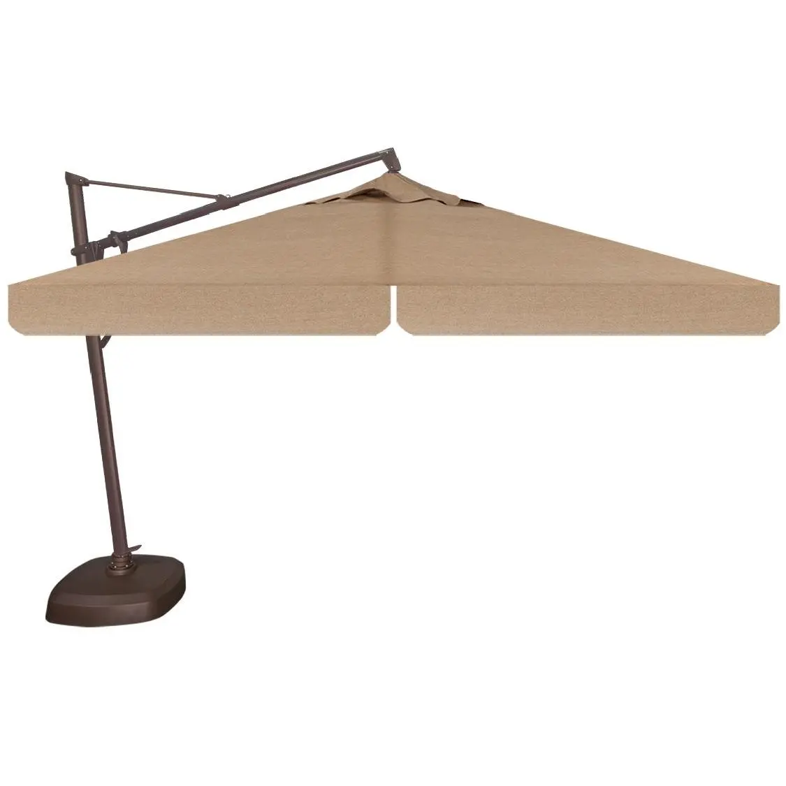 10' Square Cantilever Umbrella in a Bronze Frame with a Sesame Linen Canopy with Base