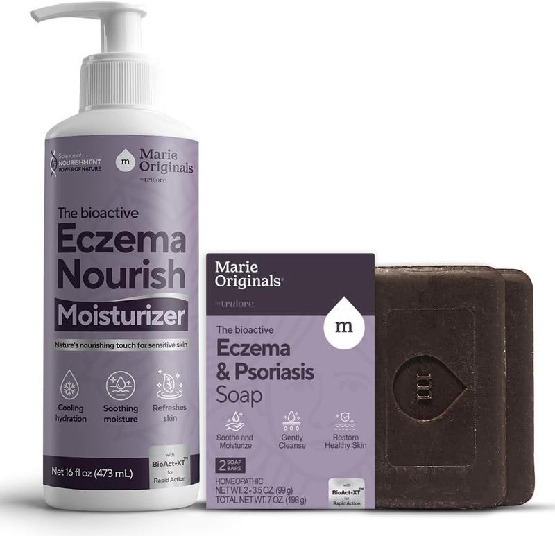 EczeNourish Eczema Relief Bundle – 2 Soap Bars + 16oz Moisturizing Lotion | Colloidal Oatmeal, Aloe & Shea | For Dry, Itchy, Sensitive Skin | Kids & Adults