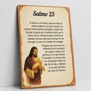 Letreros de Metal Salmo 23, El Señor es mi Pastor Decoracion de Pared, Cuadros Cristianos de Peltre Vintage, Regalos Religiosos Catolicos para Hogar Sala Iglesia, 8x12 Pulgadas