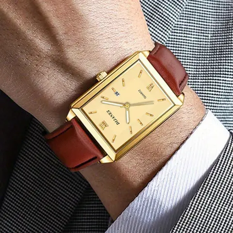 New Casual Leather Men's Watch Square Quartz Watch Korean Style Student Watch Calendar Wristwatch for Men Square Dial Watch Casual Analog Watch