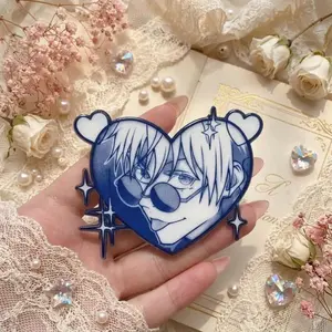 Blue Manga Style Phone Grip Heart Shape Acrylic Phone Holder Cute Anime Inspired Character Grip Stand for Smartphones Kindle Reader Gift Aesthetic Accessory