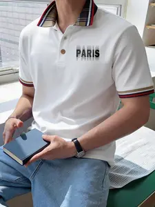 Paris Gradient Polo Shirt Unisex Oversized Loose Fit Breathable Quick-Dry Sports Casual Streetwear, Preppy Style Random Print