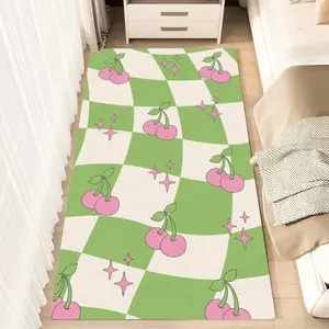 1pc Cherry Blossom Pink Star Checkered Pattern Fluffy Minimalist Area Rug, Polyester 100% Flannel Carpet, Non-Slip Rectangle Floor Mat for Living Room, Bedroom, Kitchen, Office, Entryway, Bedside Rug, Decorative Rugs, Soft Washable Rugs | Washable