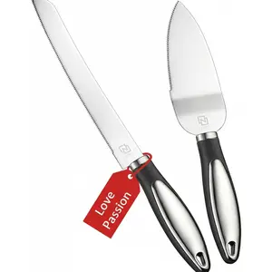 LUSHIG Cake Knife and Server Set, Cake Cutter & Pie Spatula, Non-Slip Swirl Grip, Stainless Steel Utensils for Wedding, Birthdays & Parties