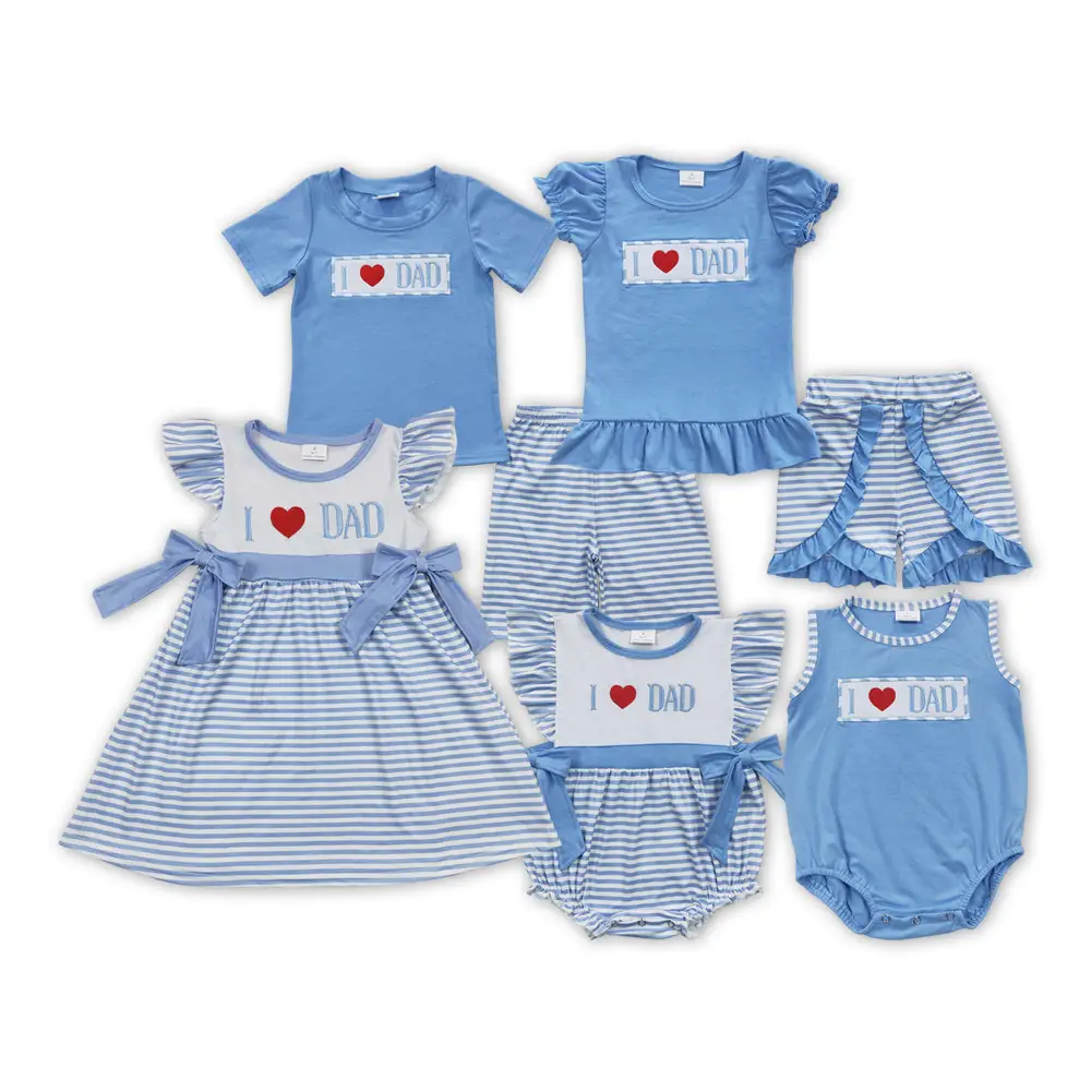 blue stripes i love dad Printed OnePieces for Girls