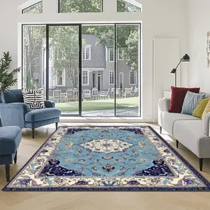 Velvet + soft and comfortable European art vintage traditional Persian pattern printed carpet, home decoration carpet, living room large carpet, sofa cushion, door mat, coffee table mat, bedroom carpet, bedside carpet