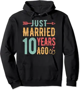 Just Married 10 Years Ago - 10th Wedding Anniversary Couple Pullover Hoodie - Taliyaannhun Shop 47B0D466Z845