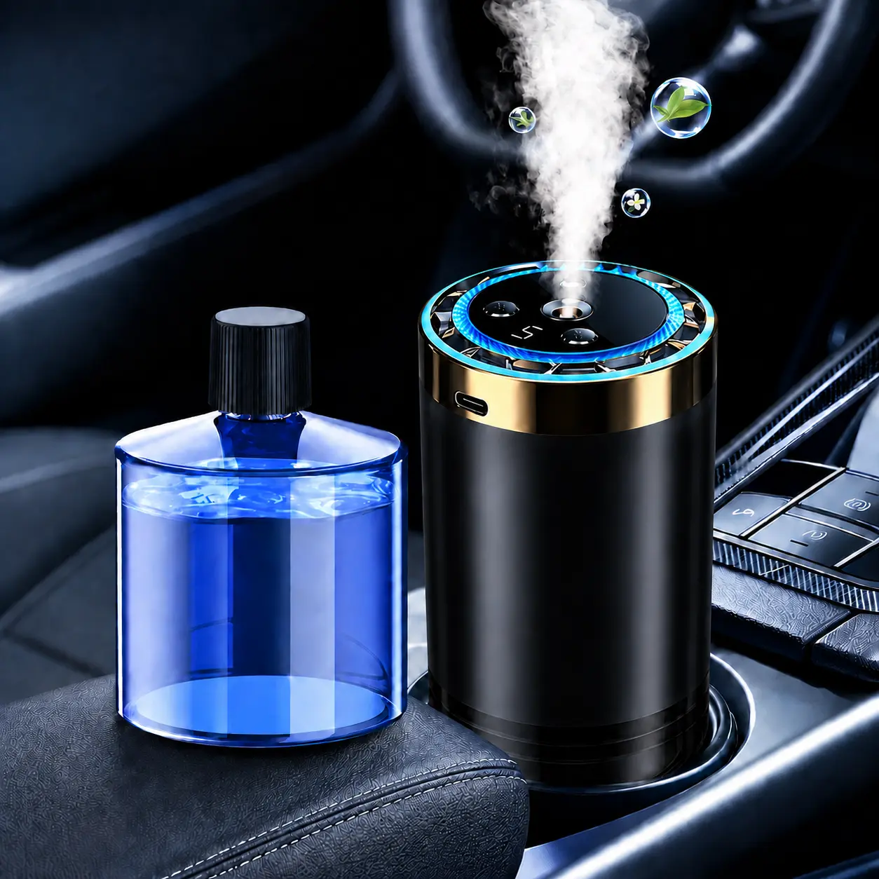 Smart car essential oil diffuser, starry sky ambient light car perfume, automatic start-stop sensing spray, five-level fragrance adjustment, French perfume/cologne scent, long-lasting freshness and odor removal, premium gift for car interior
