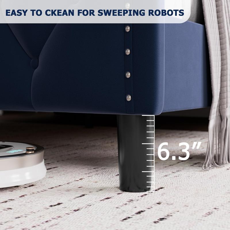 Full Size Bed Frame,Velvet Upholstered Full Size Platform Bed with Wingback Headboard,Wooden Slat Support,No Box Spring Needed,Easy Assembly,Navy Blue