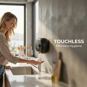 Automatic soap dispenser pam | Wall-Mounted Touchless Sensor Pump 450ml/15.8 fl.oz | USB Rechargeable with Clock Display | For Offices, Home Kitchen, Bathroom, Hotel & Restaurant | Ideal for March Madness, Spring Break, World Cup & Easter Hygiene