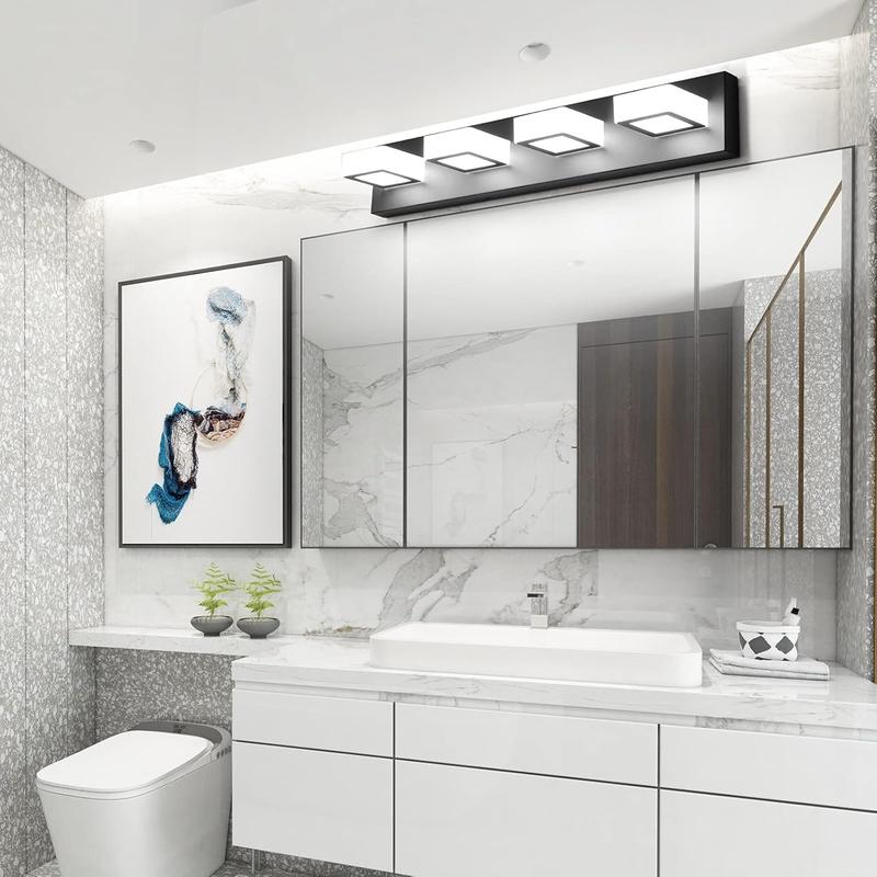 4 Lights Black Vanity Lights Dimmable Acrylic Modern LED Black Bathroom Vanity Lighting Fixtures