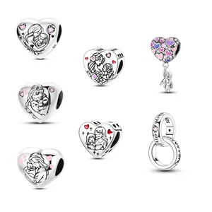 MULA Love and Family Beads - 925 Silver Plated Heart Pendant with Cubic Zirconia and Enamel - Pandora Compatible - Gift for Mother's Day, Valentine's Day, Pet Lovers