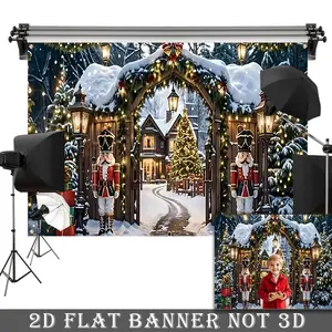 2D Flat Banner, 1pc Christmas Banner - Nutcracker Soldiers - Heavy-Duty Indoor/Outdoor Decoration - Holiday Party Decor for Doors, Walls, Garages - Christmas Decoration, Festive Winter Scene, Polyester, Seasonal Wall Hanging
