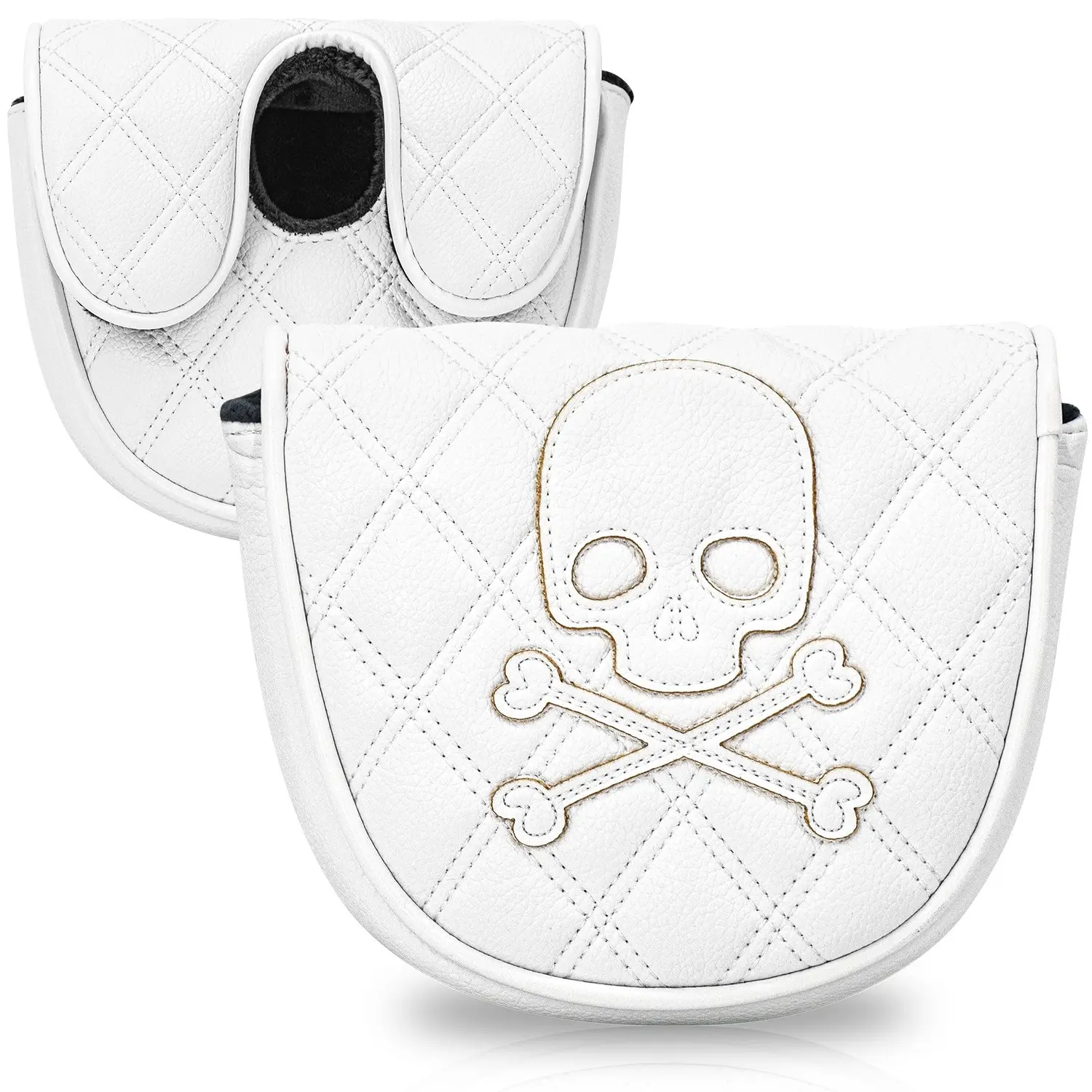 Golf Club Headcover Skull Mallet Putter, Golf Accessories, Golf Gift Accessory, Quilted PU, Magnetic Closure, Durable Golf Club Head Protector, Perfect Golf Gift for Men