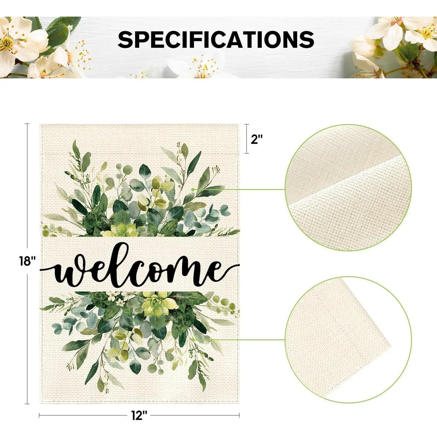 Welcome Eucalyptus Succulent Garden Flag 12x18in, Double-Sided Watercolor Greenery Yard Decor, Farmhouse Botanical Outdoor Banner for Patio Porch Entryway Outdoor Garden Accessories Garden Flags For Outside