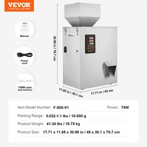 VEVOR Powder Filling Machine, 0.022-1.1lbs/10-500g, Automatic Intelligent Particle Weighing Filling Machine, Bottle Bag Powder Filler Particle Dispenser for Tea Seeds Grains Powder Flour Beans Glitter