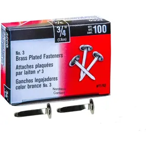 Brass Paper Fasteners, 3/4", Plated, 1 Box, 100 Fasteners/Box (71703)