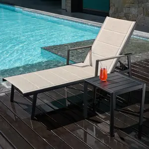 SEEHILL 2-Piece Outdoor Chaise Lounge Set, Never-Rust Aluminum Patio Lounge Chair with Side Table, Pool Lounger with 3D Ultra-Thick Textilene, Adjustable Backrest Sun Lounger for Poolside, Backyard, Light Taupe