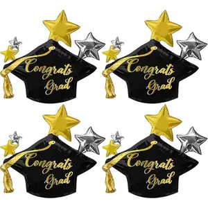 4 count Graduation Cap Balloons Big Congrats Grad Hat Foil Balloons for Class of 2026 Party Decorations