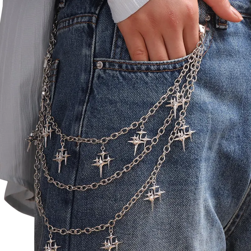 1pc Multi-Layer Star Pendant Belt, Layered Design, Punk Aesthetic Hipster Fashion Hip Hop Pants Chain, Unisex Fashion Accessories for All Seasons, Trendy Decoration for Pants, Versatile Use, Festival, Concert, Chain Accessory