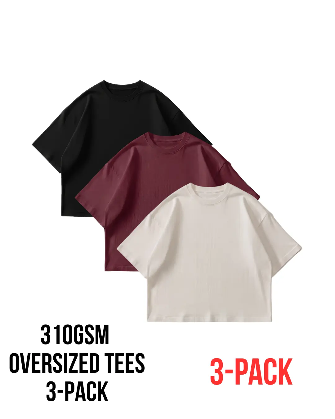 3-Pack Oversize Tees, 310GSM, Mellow