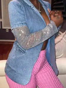 Denim Rhinestone Blazer