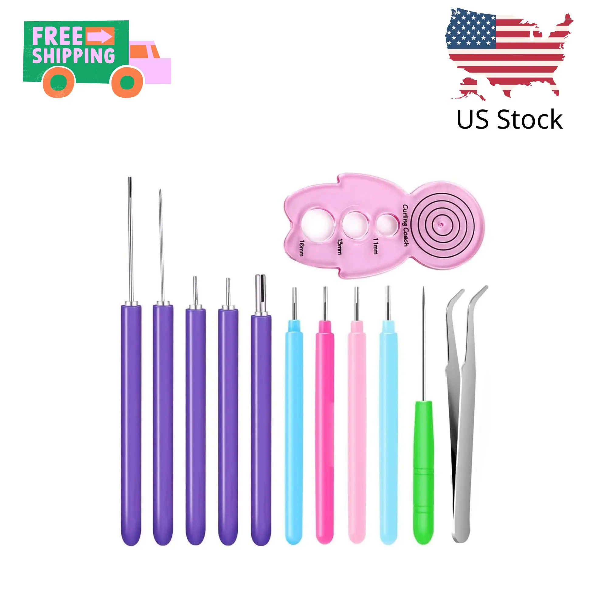 12 Pack Paper Quilling Tools Slotted Kit, Different Sizes Rolling Curling Quilling Needle Pen Paper