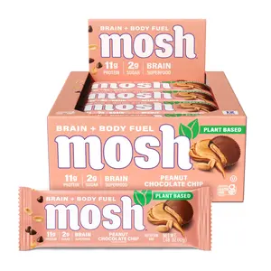 MOSH Plant Based Peanut Chocolate Chip Protein Bars - 12 Bars, Good Source of Protein, Lower Sugar, High Fiber, Keto-Friendly, Gluten Free, 6+ Brain Nutrients including Cognizin, Mission Focused and Gives Back