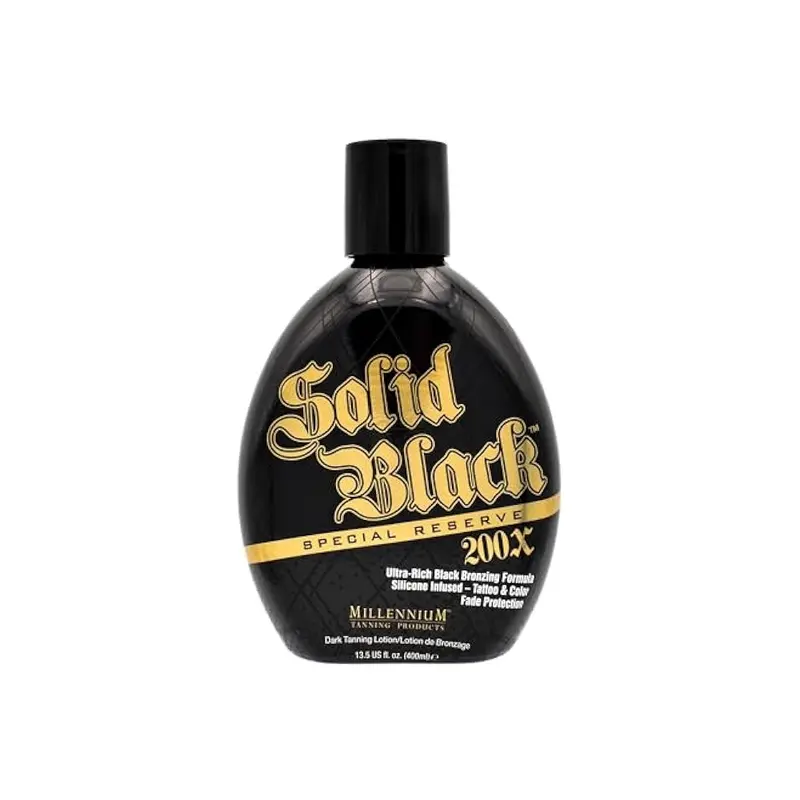 Millennium Tanning Solid Black Special Reserve 200X Bronzing Lotion with Tattoo Protector, Skin Tighteners & Antioxidants, 13.5 oz