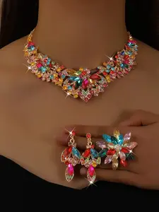 Bohemian Floral Wedding Party Dance Gift Jewelry Set, 4-Piece Elegant Accessory Collection, Perfect for Special Occasions