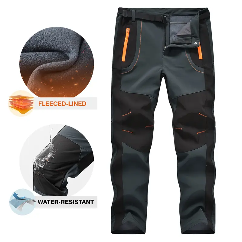 YSENTO Men's Waterproof Windproof Pants with Belt Snow Ski Hiking Insulated Pants Winter Fleece Lined Pants For Outdoor Camping Ice Fishing work Tactical pants