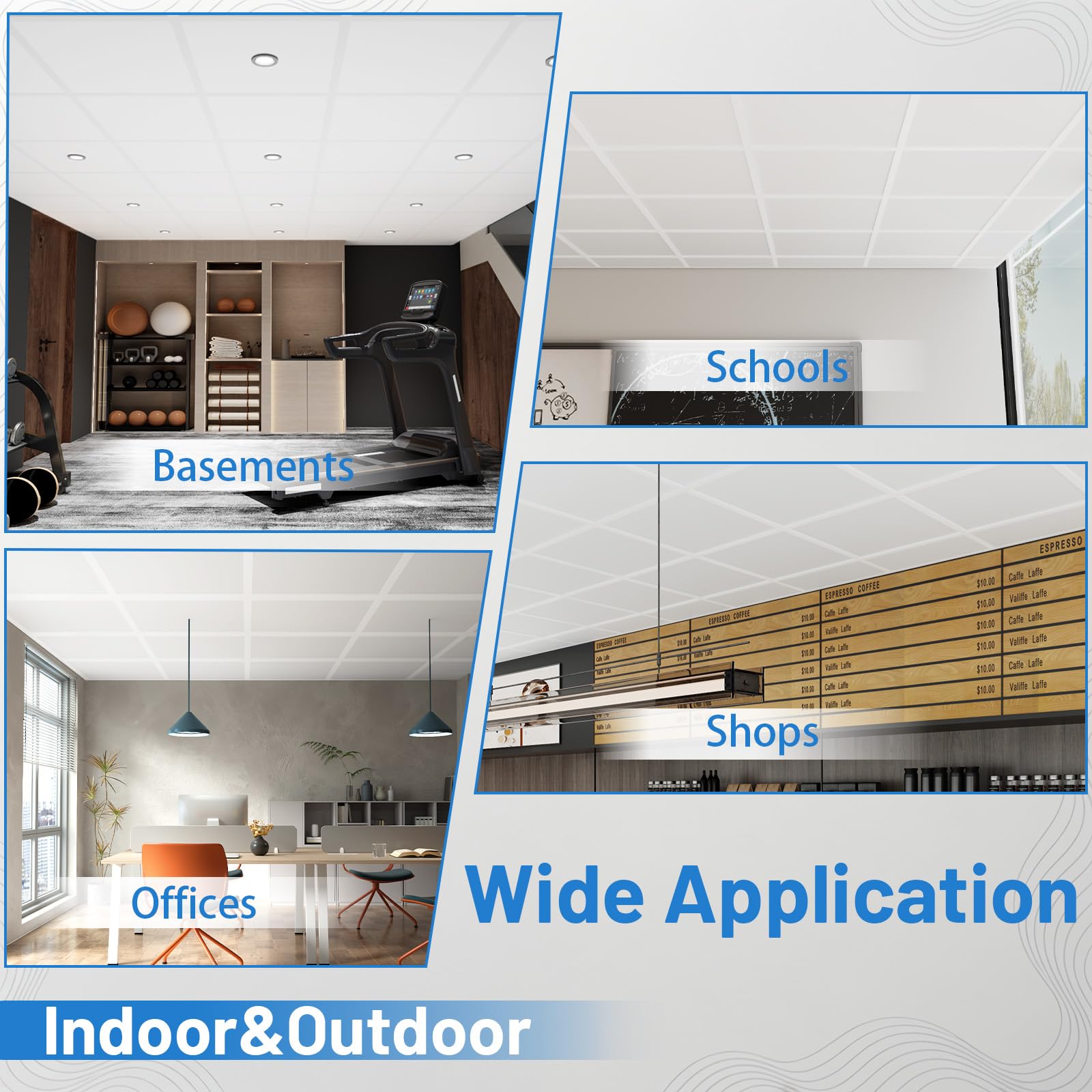 Drop Ceiling Grid System，Complete Set White Galvanized Steel Grid Kit Rust & Fire Resistance Easy Installation for Basement Living Room Kitchen Bathroom Cover 64 Sq.Ft