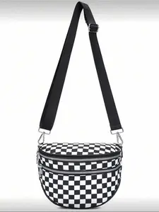 Women's Plaid Nylon Crossbody Bag Multi - functional Waist Pack Large Capacity Shoulder Bag for Daily Use Casual Commuter Bag