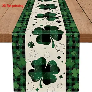 Kitchen & Dining Decor | St. Patrick's Day Table Runner with Clover & Plaid | Party Supplies | Festival Decor