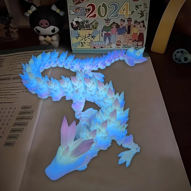 Glowing Crystal Faceted Articulated Dragon Figurine, Premium Luminous Blue & Purple Dragon Model, Unique Home Decor, Sensory Fidget Toy, Collectible Gift for Fantasy Lovers, LED Decorative Sculpture for Shelves, Desks, or Nightlight